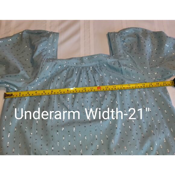 Lauren Conrad Pastel Blue Smock Top Sz L Silver Embellished Square Neck Boho - Picture 14 of 16